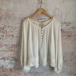 Anthropologie Vanessa Virginia Cream Gauze Balloon Blouse Boho Peasant